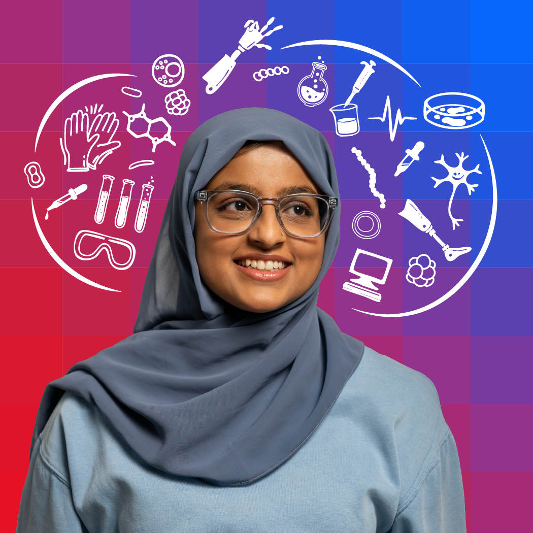 Areeba with symbols illustrated over the head and in the mind